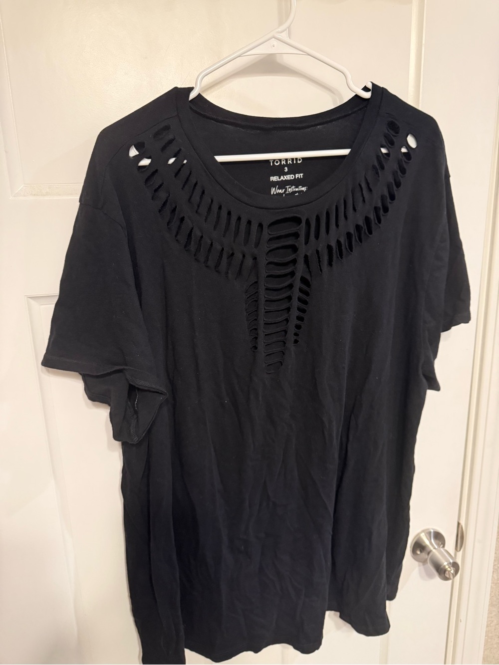 torrid Black Relaxed Fit Tee with Laser-Cut Neckline